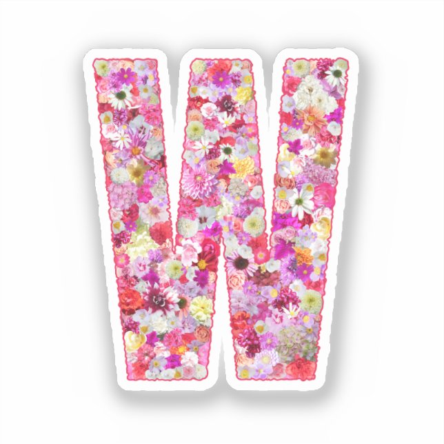 Sticker Pink Botanical Monogram Floral Letter W Initial (Recto)