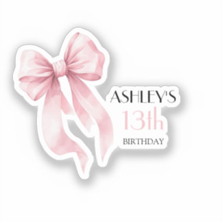 Sticker Pink Bow Girls Birthday