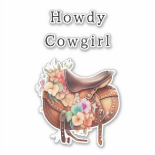 Sticker Pink Brown Ouest Tan Floral Cowgirl Saddle
