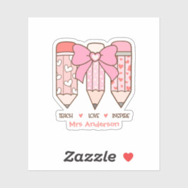 Sticker Pink Coquette Valentine Teacher Pencil Custom