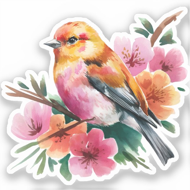 Sticker Pink Flower Bird (Recto)