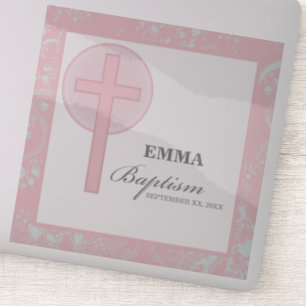 Sticker Pink Lace Girl Baptême Personnalisé