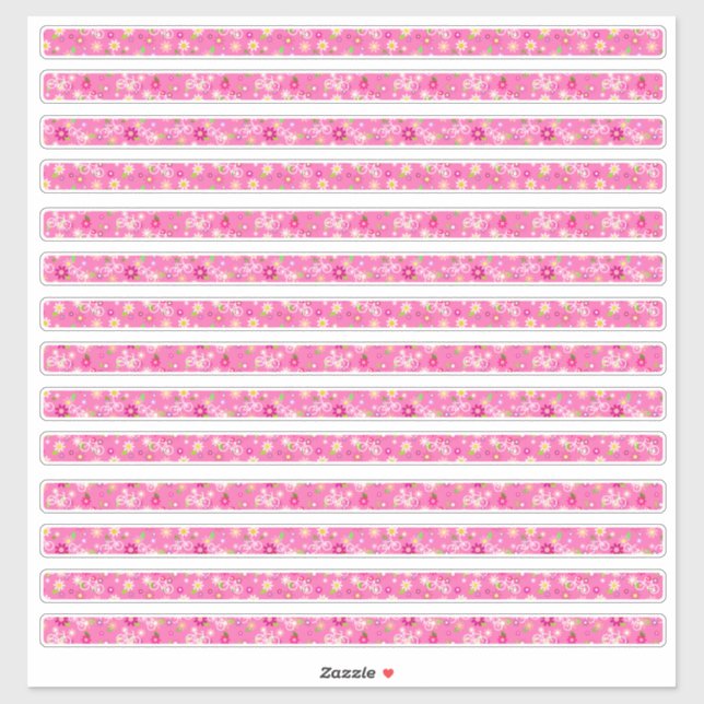 Sticker Pink Petite Fleurs et Bicyclettes Bordures (Feuille)