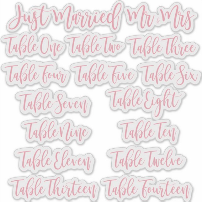 Sticker Pink Typography Just Married, Mr & Mrs and Table (Devant)