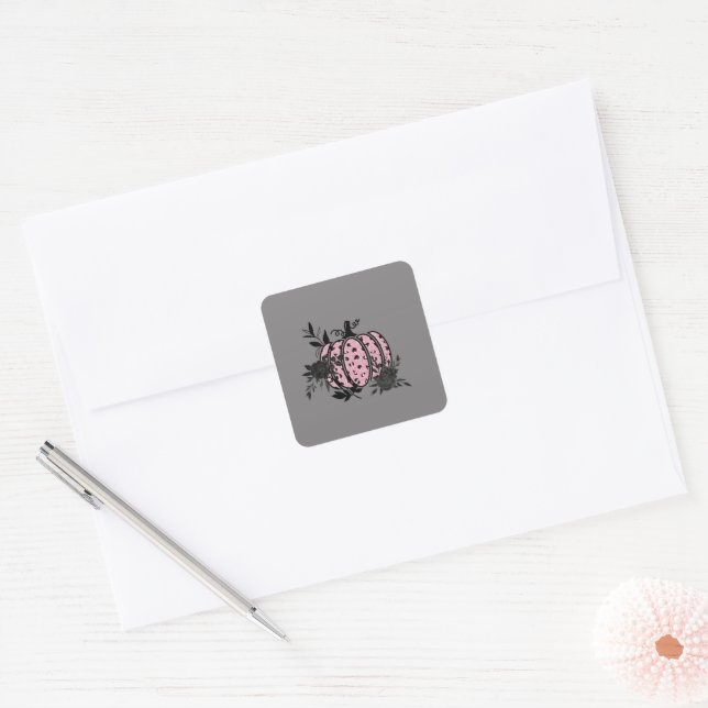 Sticker, Pink und Black Leopard Pumpkin Quadratischer Aufkleber (Umschlag)