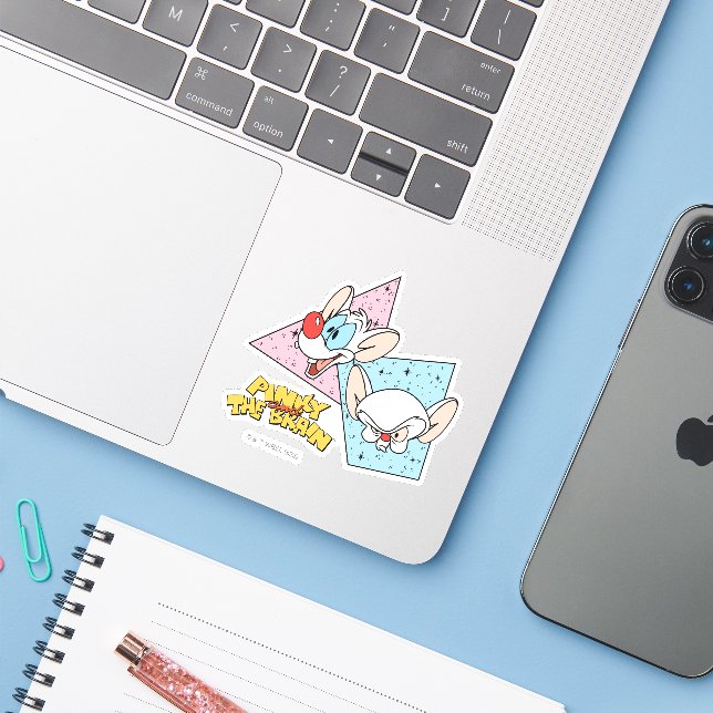 Sticker Pinky et le cerveau | Graphiques de caractères rét (Ordinateur portable avec iPhone)