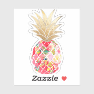 Sticker PixDezines Ananas Aloha framboise, Or Faux