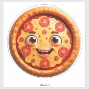 Sticker Pizza Cartoon Heureux Avec Pepperoni
