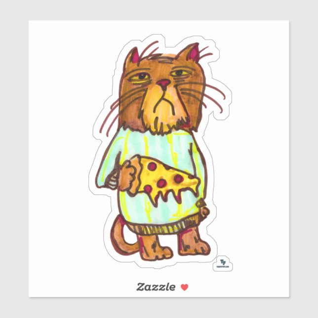 Sticker Pizza Grumpy Pet animal de compagnie Drôle Chat Ar (Feuille)