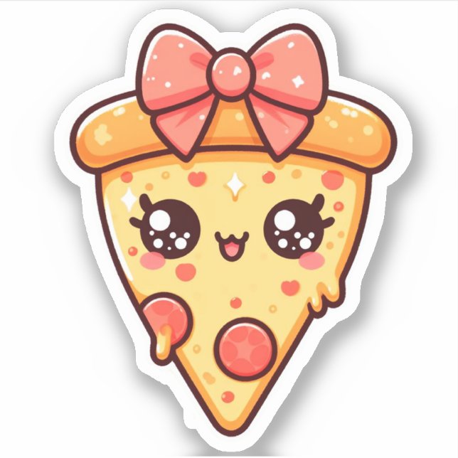Sticker Pizza Kawaii de la part du bonheur (Devant)