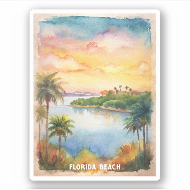 Sticker Plage de Floride aquarelle peinture (Devant)