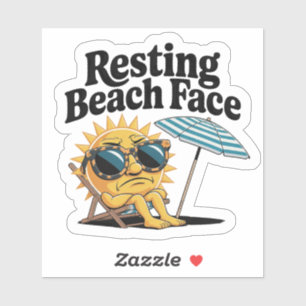 Sticker Plage de repos Face Drôle Vacances été amusant
