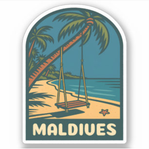 Sticker Plage Vintage voyage rétro Maldives Island Pittore