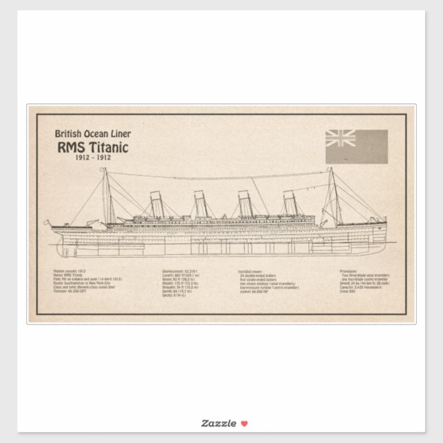 Sticker Plan directeur du navire Titanic RMS SD (Feuille)