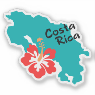 Sticker Plan du Costa Rica avec fleur d'hibiscus