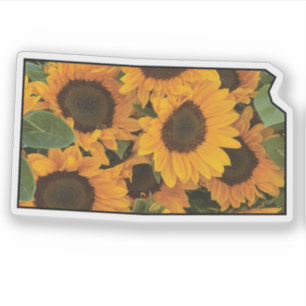 Sticker Plan du Kansas avec des tournesols
