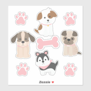 Sticker Planche d'autocollants Chiot Rose