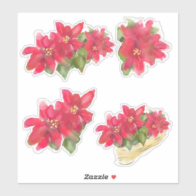 Sticker Planche d'autocollants floraux de Noël Poinsettias (Feuille)