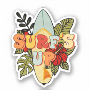 Sticker Planche de surf Feuilles tropicales Fleurs La vagu