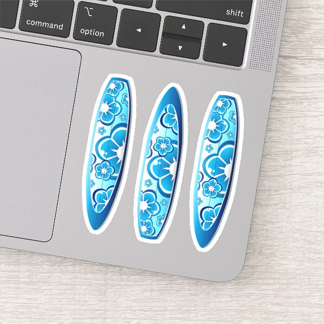 Sticker Planches de surf bleu super à motifs floraux (Détail)