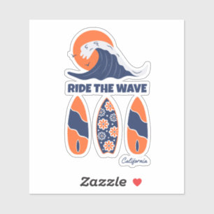 Sticker Planches de surf Ride the Wave Bold Retro Surf Art