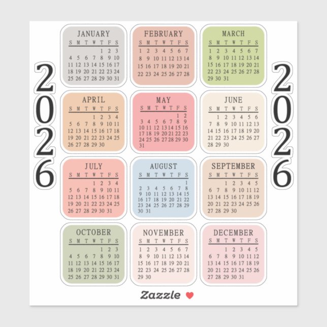 Sticker Planificateur de bujo de calendrier micro 2026 (Feuille)
