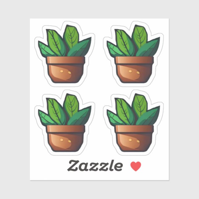 Sticker Plante vert Spiky à Terra Cotta Pot (Feuille)