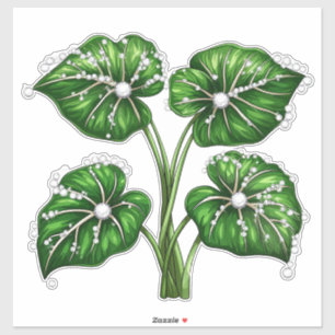 Sticker Plante verte luxueuse avec feuilles serties de dia