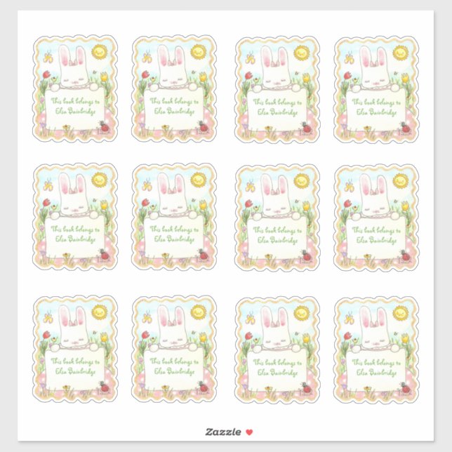 Sticker Plaques de livre de lapin rose rectangulaire (Feuille)