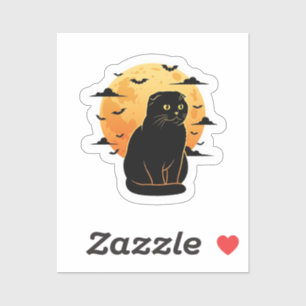Sticker Plier et Pleine lune - Scottish Fold Cat Halloween