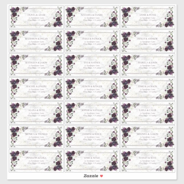 Sticker Plum Purple Gold Marble Mariage de automne Adresse (Feuille)