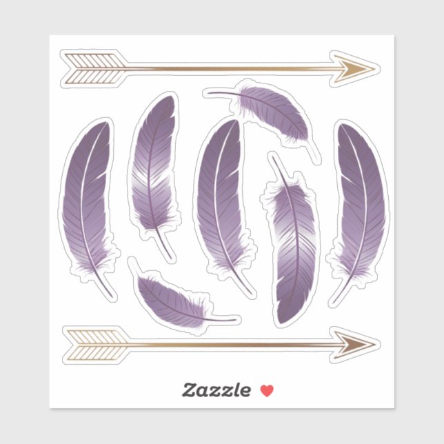 Sticker Plumes et flèches violet et or Boho Scrapbook (Feuille)
