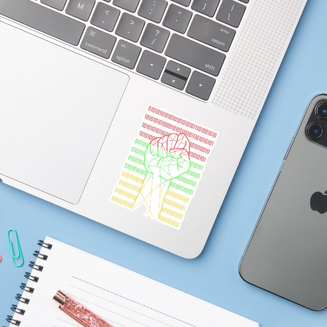Sticker Poing Black Power De BLM Pour Geeks (Ordinateur portable avec iPhone)