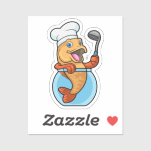 Sticker Poisson en verre comme cuire avec cuillère à soupe