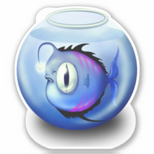 Sticker Poisson pêcheur aquarium bol de poisson mignon ble