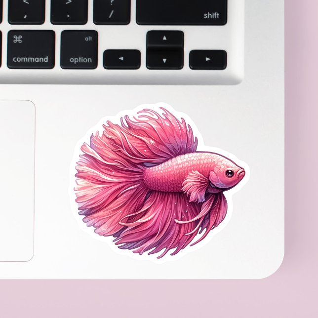 Sticker Poisson rose Betta (Pink betta fish vinyl sticker on a laptop.)