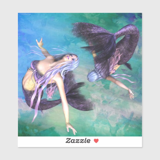 Sticker Poissons - Deux sirènes nageant en boucle (Feuille)