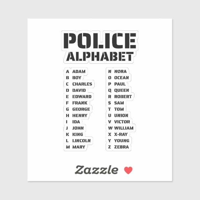 Sticker Police Phonetic Alphabet Guide (Feuille)