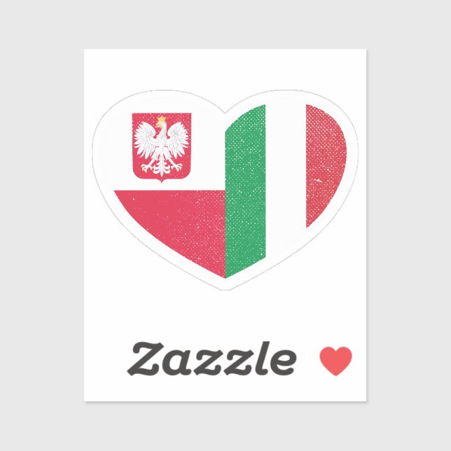 Sticker Pologne Italie Italienne Coeur Love Drapeau (Feuille)