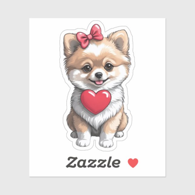 Sticker Poméranie Valentine Coeur 3 x 3 (Feuille)