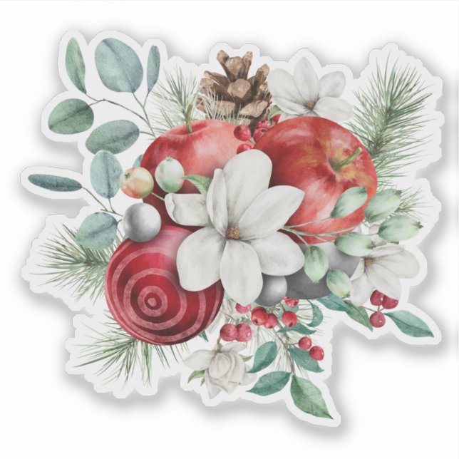 Sticker Pommes de Noël, Fleurs blanches Bouquet rustique (Devant)