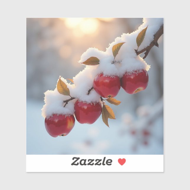 Sticker Pommes rouges délicieuses dans la neige (Feuille)