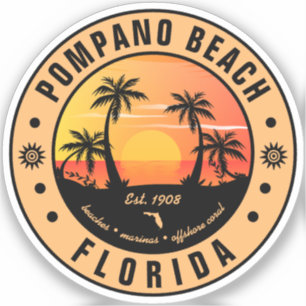 Sticker Pompano Beach Floride Retro Sunset Souvenir 80s