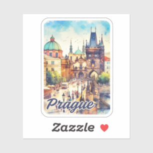 Sticker Pont Charles de Prague République tchèque Aquarell