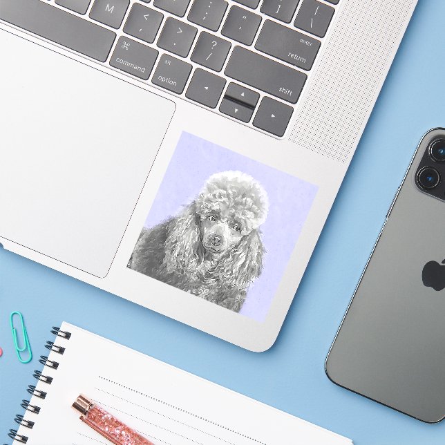 Sticker Poodé Jouet miniature Argent gris bleu Chien Art (Ordinateur portable avec iPhone)