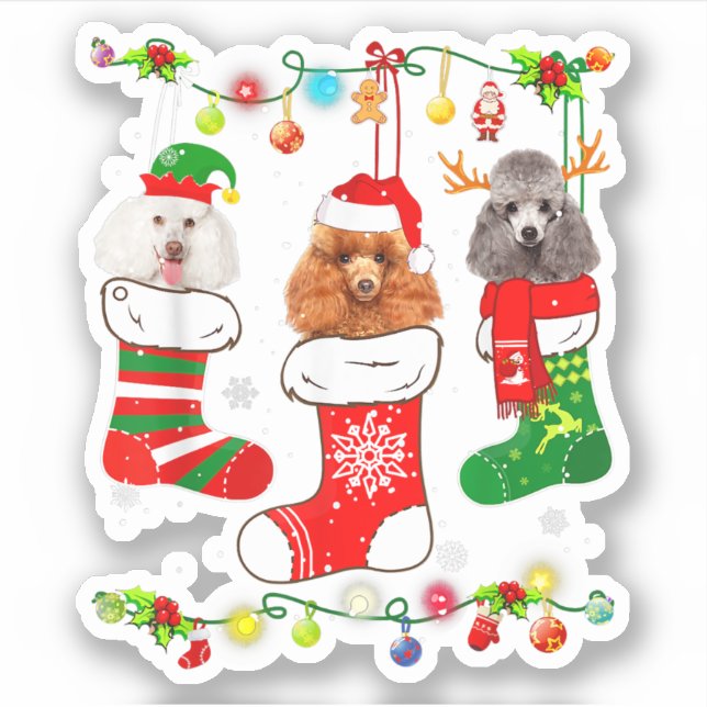 Sticker Poodle Chien feux de Noël Chien Chien Chien Chien  (Devant)