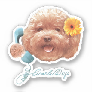 Sticker Poodle de jouet avec Fleur et Illustration télépho