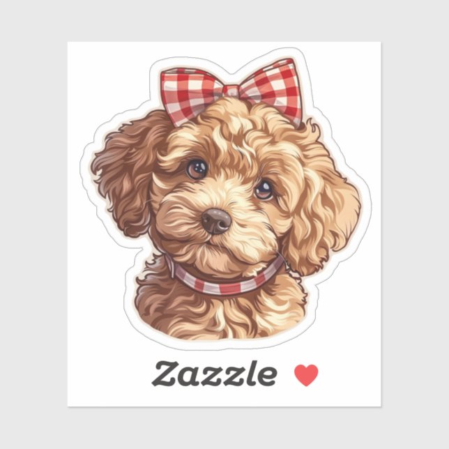 Sticker Poodle mignon avec vaches (Feuille)