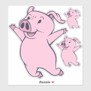 Sticker Porc rose heureux sautant Thunder_Cove