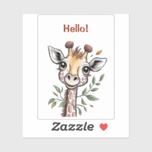 Sticker Portrait aquarelle de bébé girafe mignon botanique